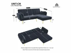 Hauss Spole Sofás Chesterfield|Sofá esquinero convertible de 3 plazas - Terciopelo -