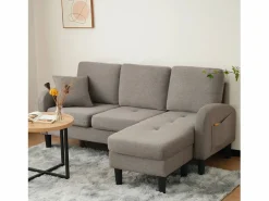 Merax Sofá esquinero de 3 plazas con chaise longue - 185 x 118 x 82 cm - tejido transpirable de algodón y lino - oscuro antiguo Gris Clearance