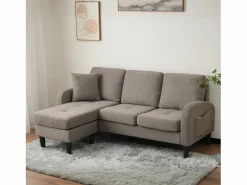 Merax Sofá esquinero de 3 plazas con chaise longue - 185 x 118 x 82 cm - tejido transpirable de algodón y lino - oscuro antiguo Gris Clearance