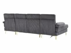 Sofá esquinero de terciopelo - Sofá esquinero con iluminación LED y 4 cojines - puerto USB y reposabrazos - Gris