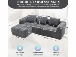 Sofá Rinconera|Sofá esquinero - Sofá recto con bolsillos de almacenamiento y 3 cojines - con chaise longue y reposabrazos