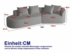 DripeX Sofá Esquinero Izquierdo Moderno Súper Grande 4 Plazas, con 4 Cojines, Chaise Longue Curva, Tejido Chenilla, Gris claro Discount