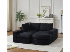 DripeX Sofá Esquinero Modular 3 Plazas, con Chaise Longue Curva Reversible, 3 Cojines y Almohadas Cervicales, Tejido Chenilla, Negro Sale