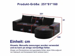 DripeX Sofá Esquinero Modular 3 Plazas, con Chaise Longue Curva Reversible, 3 Cojines y Almohadas Cervicales, Tejido Chenilla, Negro Sale