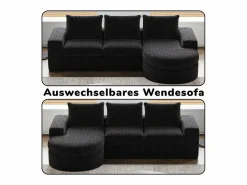 DripeX Sofá Esquinero Modular 3 Plazas, con Chaise Longue Curva Reversible, 3 Cojines y Almohadas Cervicales, Tejido Chenilla, Negro Sale