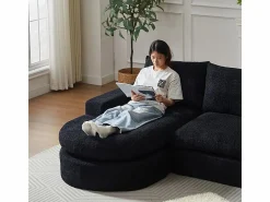 DripeX Sofá Esquinero Modular 3 Plazas, con Chaise Longue Curva Reversible, 3 Cojines y Almohadas Cervicales, Tejido Chenilla, Negro Sale
