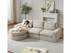 Sofá Esquinero Modular 3 Plazas, con Chaise Longue Curva Reversible, 3 Cojines y Almohadas Cervicales, Tejido Chenilla,^DripeX
