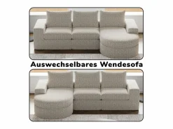 Sofá Esquinero Modular 3 Plazas, con Chaise Longue Curva Reversible, 3 Cojines y Almohadas Cervicales, Tejido Chenilla,^DripeX