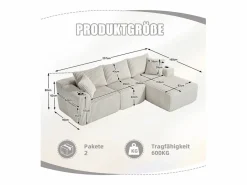 Sofá Esquinero Modular 3 Plazas, de Pana, con Portavasos, Cojines y Bolsillos Laterales, Chaise Longue 118cm,^DripeX Best