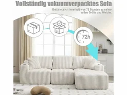 Sofá Esquinero Modular 3 Plazas, de Pana, con Portavasos, Cojines y Bolsillos Laterales, Chaise Longue 118cm,^DripeX Best