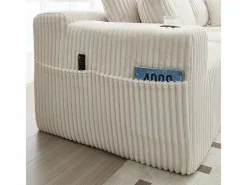 Sofá Esquinero Modular 3 Plazas, de Pana, con Portavasos, Cojines y Bolsillos Laterales, Chaise Longue 118cm,^DripeX Best
