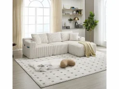 Sofá Esquinero Modular 3 Plazas, de Pana, con Portavasos, Cojines y Bolsillos Laterales, Chaise Longue 118cm,^DripeX Best