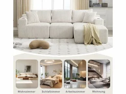 Sofá Esquinero Modular 3 Plazas, de Pana, con Portavasos, Cojines y Bolsillos Laterales, Chaise Longue 118cm,^DripeX Best