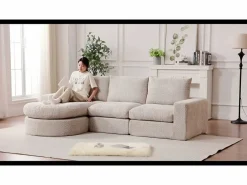 DripeX Sofá Esquinero Modular 3 Plazas, con Chaise Longue Curva Reversible, 3 Cojines y Almohadas Cervicales, Tejido Chenilla, Gris New