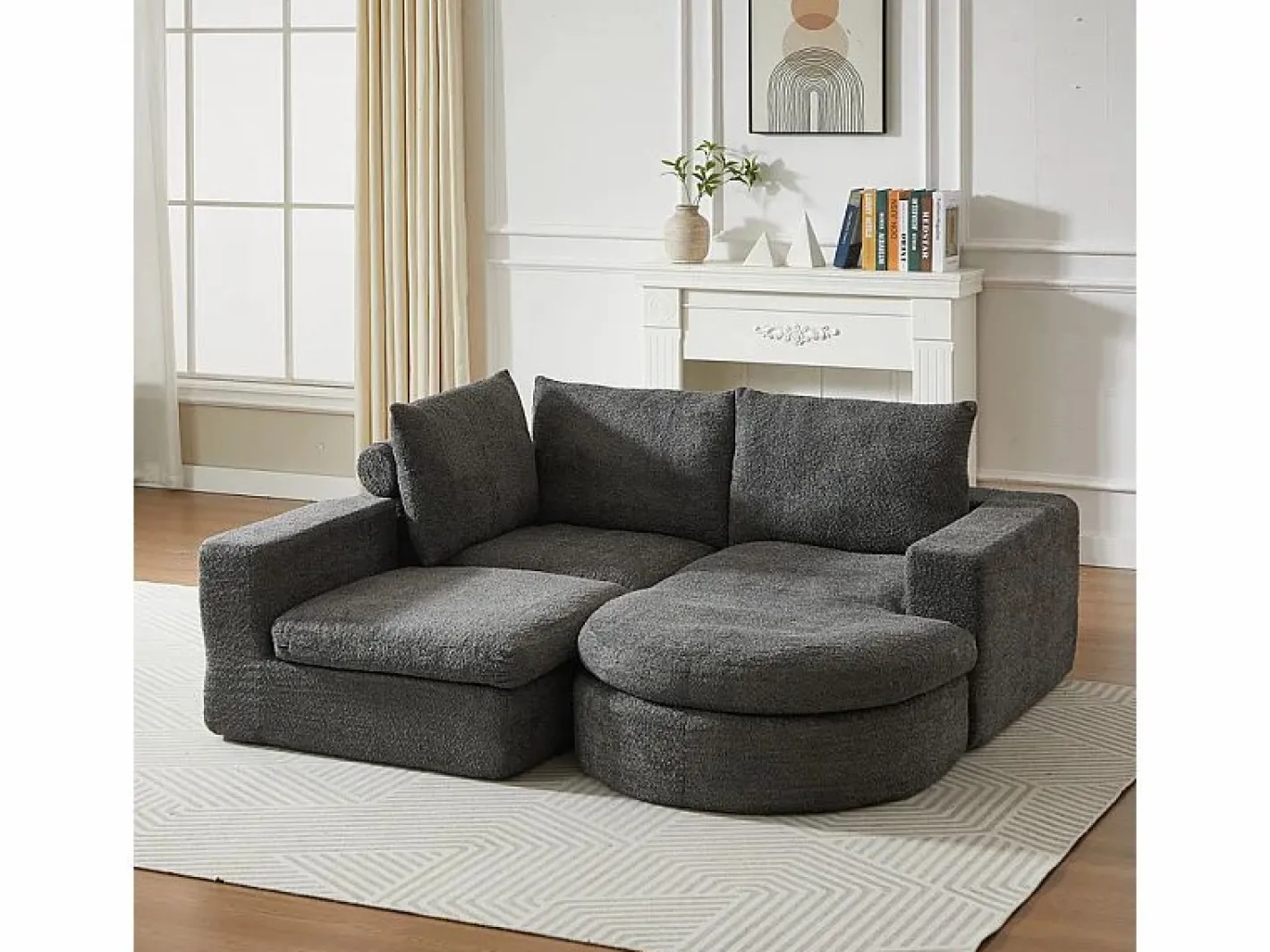 DripeX Sofá Esquinero Modular 3 Plazas, con Chaise Longue Curva Reversible, 3 Cojines y Almohadas Cervicales, Tejido Chenilla, Gris New
