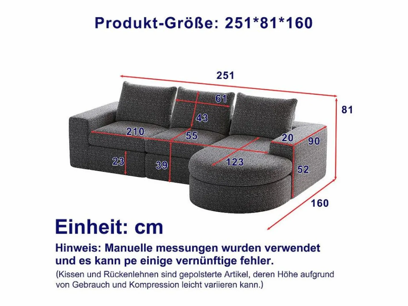 DripeX Sofá Esquinero Modular 3 Plazas, con Chaise Longue Curva Reversible, 3 Cojines y Almohadas Cervicales, Tejido Chenilla, Gris New