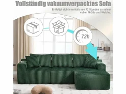 Sofá Esquinero Modular 3 Plazas, de Pana, con Portavasos, Cojines y Bolsillos Laterales, Chaise Longue 118cm,^DripeX Sale