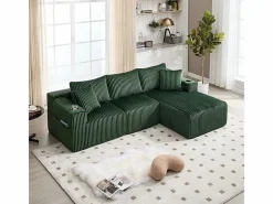Sofá Esquinero Modular 3 Plazas, de Pana, con Portavasos, Cojines y Bolsillos Laterales, Chaise Longue 118cm,^DripeX Sale