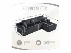 DripeX Sofás Club|Sofá Esquinero Modular 3 Plazas, de Pana, con Portavasos, Cojines y Bolsillos Laterales, Chaise Longue 118cm,