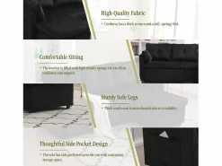Sofá Escandinavo|Sofá Rinconera|Sofá esquinero modular convertible - 3 plazas con almacenaje - Incluye cojines y bolsillo lateral - 2 en 1 (día/noche)