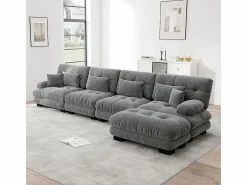 KOMHTOM Conjunto Sofás|Sofá esquinero modular, cuatro plazas, con reposapiés extraíble, tejido chenilla,