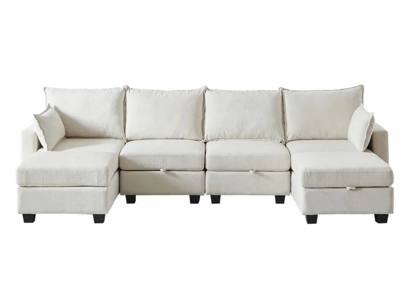 Hauss Spole Sofá esquinero modular de 6 plazas con 6 compartimentos de almacenaje - Tejido chenilla Beige New