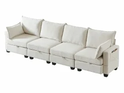 Hauss Spole Sofá esquinero modular de 6 plazas con 6 compartimentos de almacenaje - Tejido chenilla Beige New