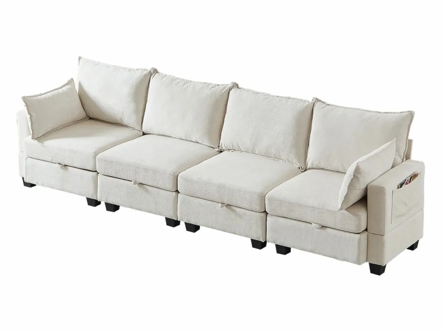 Hauss Spole Sofá esquinero modular de 6 plazas con 6 compartimentos de almacenaje - Tejido chenilla Beige New