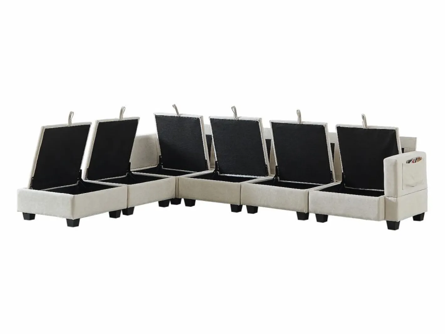 Hauss Spole Sofá esquinero modular de 6 plazas con 6 compartimentos de almacenaje - Tejido chenilla Beige New