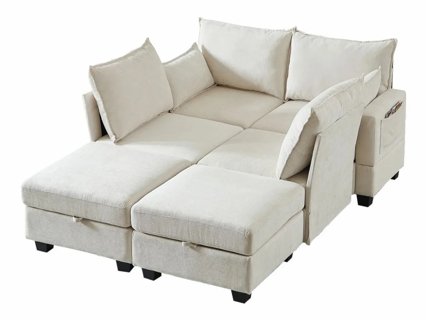 Hauss Spole Sofá esquinero modular de 6 plazas con 6 compartimentos de almacenaje - Tejido chenilla Beige New