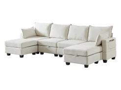 Hauss Spole Sofá esquinero modular de 6 plazas con 6 compartimentos de almacenaje - Tejido chenilla Beige New