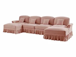 Sofá esquinero modular de 4 plazas convertible respaldo segmentado cojín móvil chenilla^ New