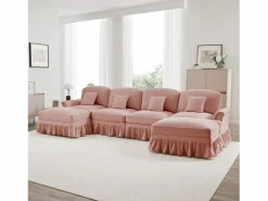 Sofá esquinero modular de 4 plazas convertible respaldo segmentado cojín móvil chenilla^ New