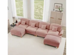 Sofá esquinero modular de 4 plazas convertible respaldo segmentado cojín móvil chenilla^ New