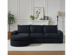 Hauss Spole Sofá esquinero modular de 6 plazas con chaise longue - Tejido chenilla - No requiere montaje Negro Discount