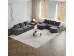Sofá Esquinero Modular Reversible 6 Plazas, con 6 Cojines y Almohadas Cervicales, Tejido Chenilla, Salón DIY,^DripeX Sale