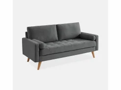 Sweeek Sofá Escandinavo|Sofá estilo escandinavo en tela lisa, 3 plazas gris oscuro
