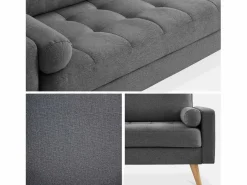 Sweeek Sofá Escandinavo|Sofá estilo escandinavo en tela lisa, 3 plazas gris oscuro