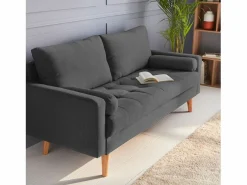 Sweeek Sofá Escandinavo|Sofá estilo escandinavo en tela lisa, 3 plazas gris oscuro