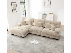 Sofá extragrande en forma de L, adecuado para el salón, con reposapiés, terciopelo acanalado,^KOMHTOM Best