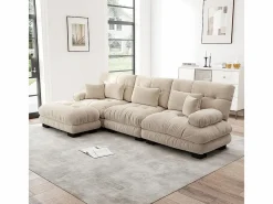 Sofá extragrande en forma de L, adecuado para el salón, con reposapiés, terciopelo acanalado,^KOMHTOM Best