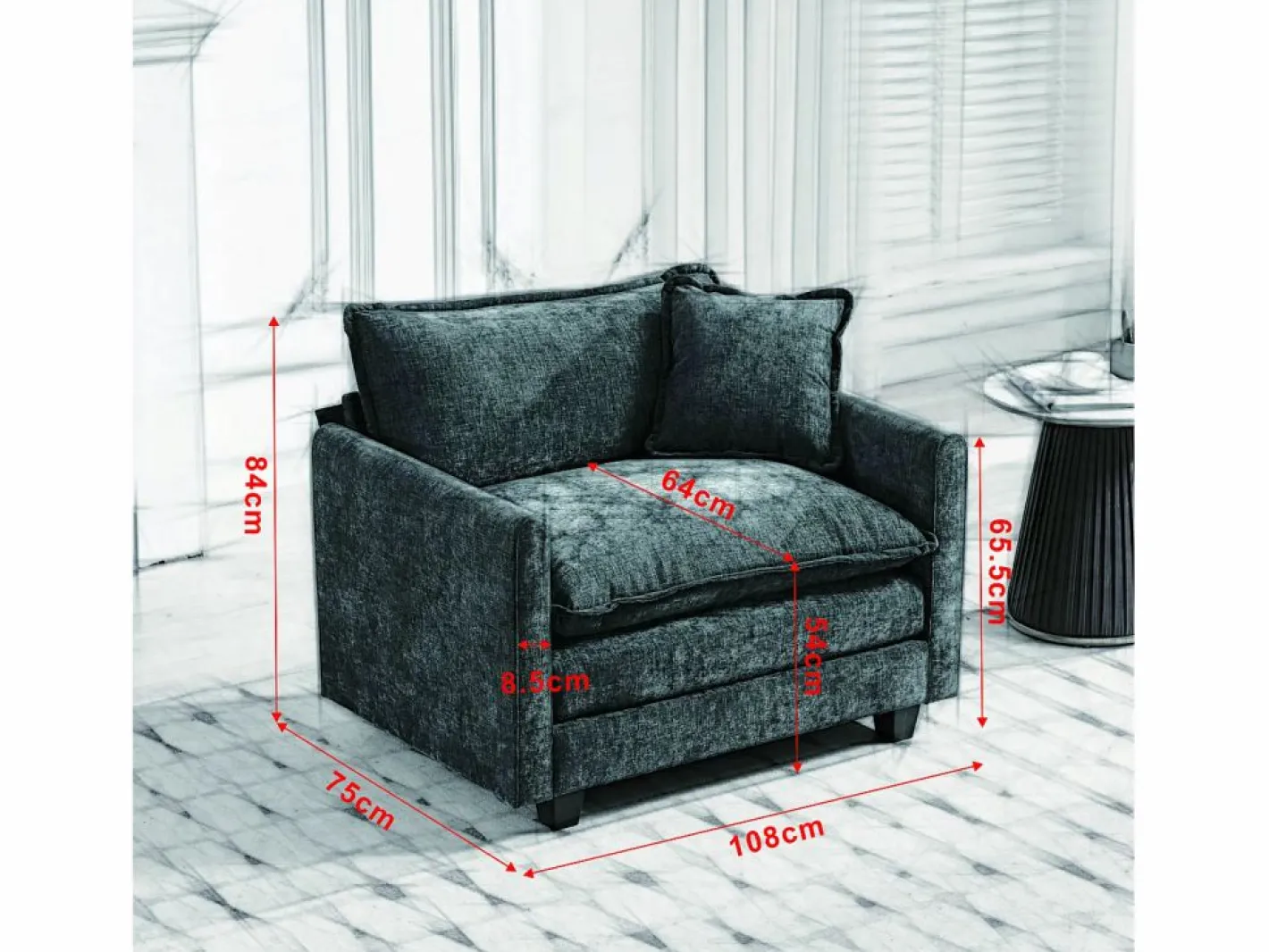 Hauss Spole Sofá individual Cloud en tejido chenilla - Para salón, dormitorio y apartamento Beige Clearance