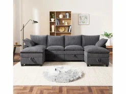 ModernLuxe Sofá moderno - 4 plazas - Reposapiés extraíble - Puertos USB - Compartimentos de almacenamiento + Portavasos - ​​​ Gris Discount
