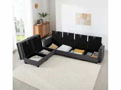 ModernLuxe Sofá moderno - 4 plazas - Reposapiés extraíble - Puertos USB - Compartimentos de almacenamiento + Portavasos - ​​​ Gris Discount