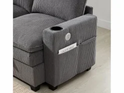ModernLuxe Sofá moderno - 4 plazas - Reposapiés extraíble - Puertos USB - Compartimentos de almacenamiento + Portavasos - ​​​ Gris Discount