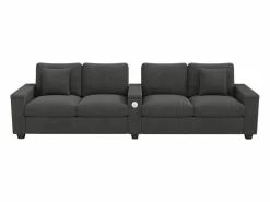 Sofá moderno de 4 plazas - 299 x 80 x 82,7 cm - con puerto USB, reposabrazos abatible y almacenamiento oculto - terciopelo -^Merax