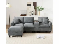 Merax Sofá - 4 Plazas|Sofá moderno de 4 plazas con reposapiés con almacenaje, 2 portavasos y puerto USB. Medidas: 229 x 149,5 x 83 cm. Tapizado en terciopelo .