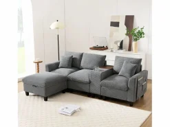 Merax Sofá - 4 Plazas|Sofá moderno de 4 plazas con reposapiés con almacenaje, 2 portavasos y puerto USB. Medidas: 229 x 149,5 x 83 cm. Tapizado en terciopelo .
