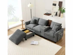 Merax Sofá - 4 Plazas|Sofá moderno de 4 plazas con reposapiés con almacenaje, 2 portavasos y puerto USB. Medidas: 229 x 149,5 x 83 cm. Tapizado en terciopelo .