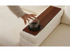 ModernLuxe Sofá - 4 Plazas|Sofá moderno en forma de U - con USB, Type-C y lámpara de lectura - con luces LED en la puerta - con portavasos y 2 reposapiés - pana acanalada -